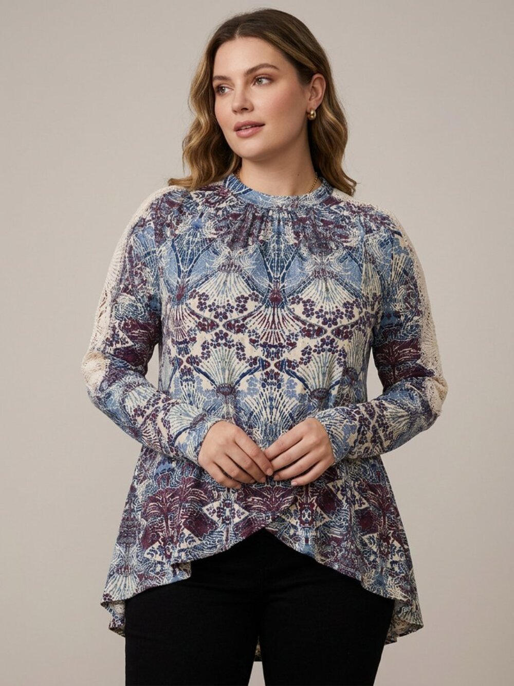 Free People Lace Detail Long Sleeve Tee
